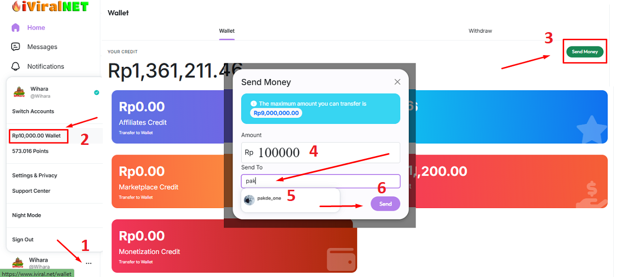 iViral Fitur Kirim Uang kesesama Member